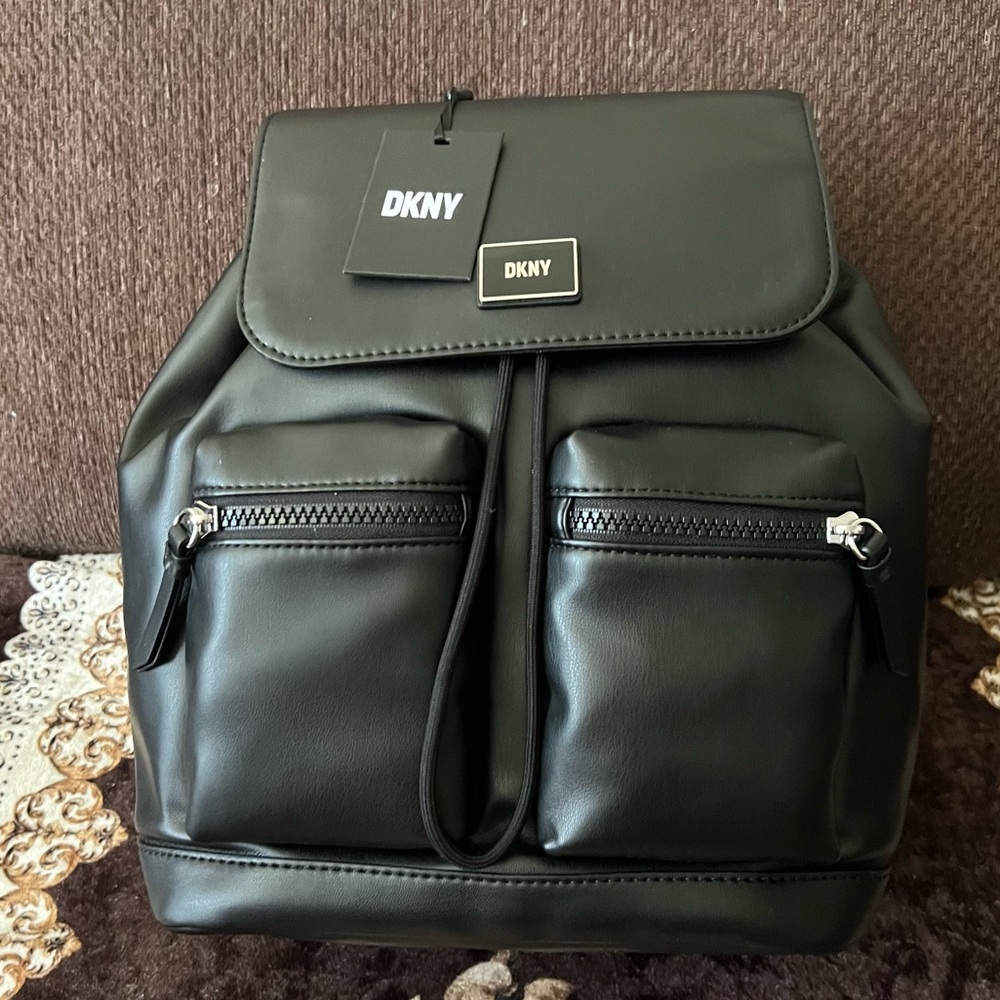 DKNY Damian Black Adjustable Straps Silver-Tone Hardware Top Handle Backpack NWT
